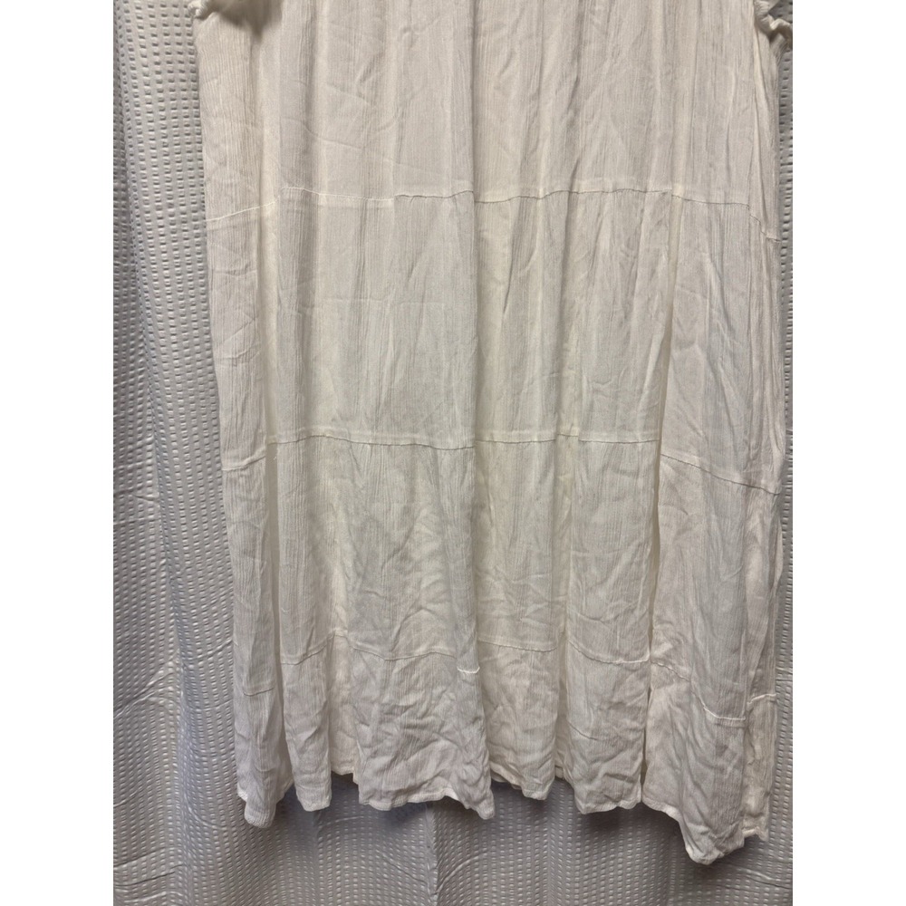 Studio West Women's White Tiered Ruffle Cap Sleeve Rayon SZ L Dress Embroidered - Picture 2 of 15
